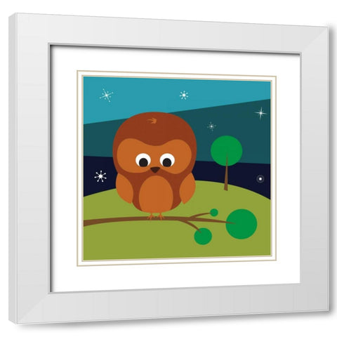 Owl White Modern Wood Framed Art Print with Double Matting by Grey, Jace