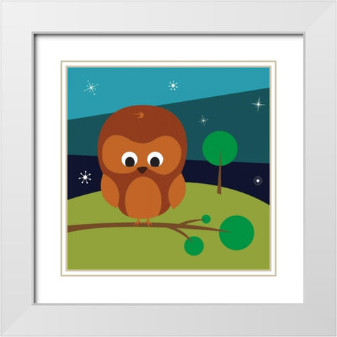 Owl White Modern Wood Framed Art Print with Double Matting by Grey, Jace