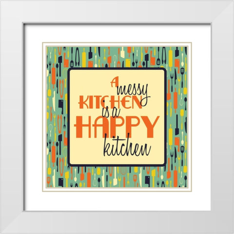 Happy kitchen White Modern Wood Framed Art Print with Double Matting by Grey, Jace