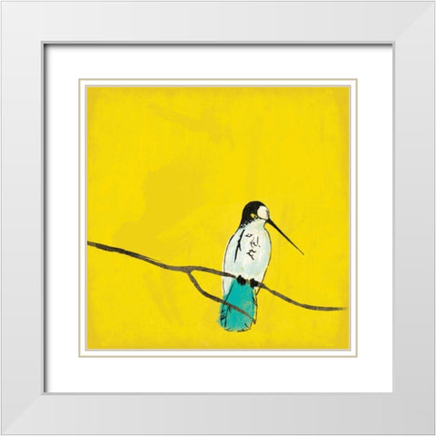 Bird on branch 3 White Modern Wood Framed Art Print with Double Matting by Grey, Jace