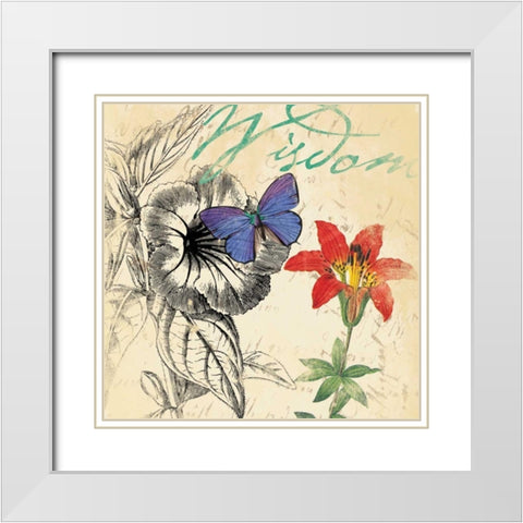 Wisdom floral White Modern Wood Framed Art Print with Double Matting by Grey, Jace