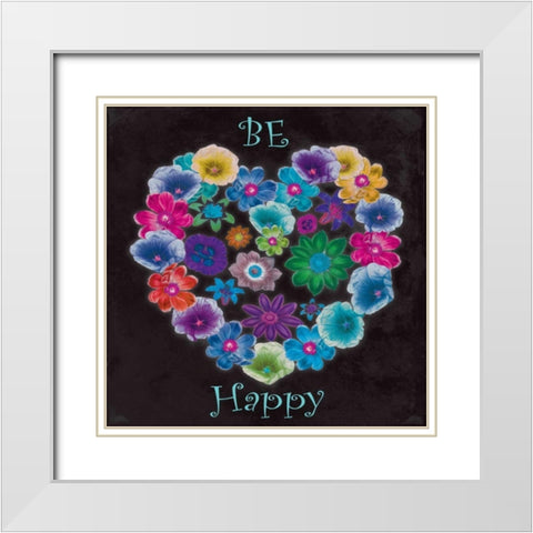 Be Happy White Modern Wood Framed Art Print with Double Matting by Grey, Jace
