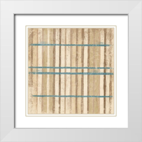 BLUE cream Stripes White Modern Wood Framed Art Print with Double Matting by Grey, Jace