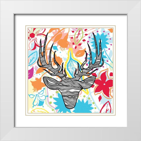Flora  DEER 2 White Modern Wood Framed Art Print with Double Matting by Grey, Jace