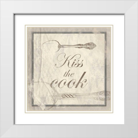 kiss the cook White Modern Wood Framed Art Print with Double Matting by Grey, Jace