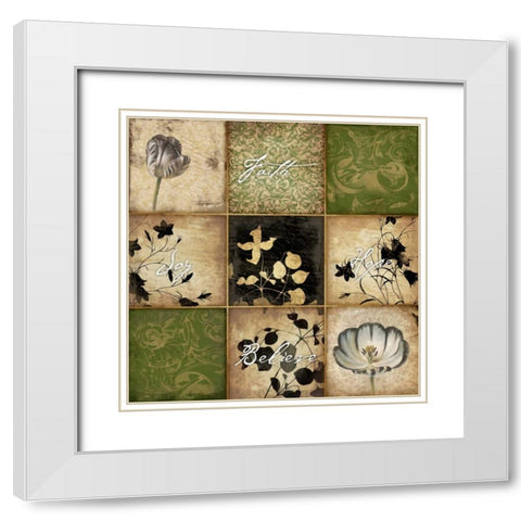 9 patch green floral 1-2 White Modern Wood Framed Art Print with Double Matting by Grey, Jace