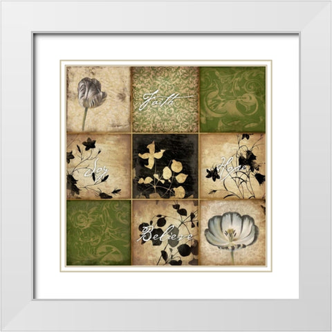 9 patch green floral 1-2 White Modern Wood Framed Art Print with Double Matting by Grey, Jace