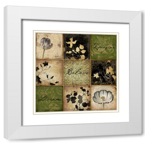 9 patch floral White Modern Wood Framed Art Print with Double Matting by Grey, Jace