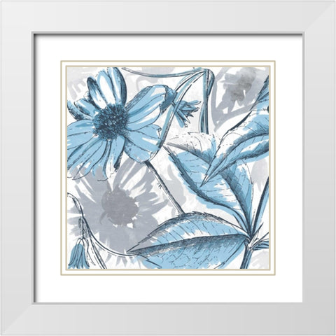 Sketch Flowers Blue White Modern Wood Framed Art Print with Double Matting by Grey, Jace