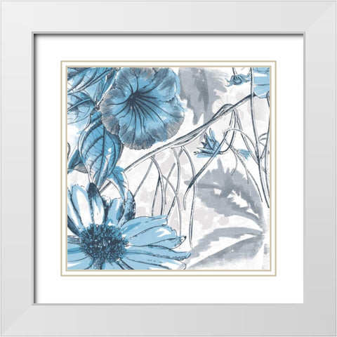Sketch Flowers 2 Blue White Modern Wood Framed Art Print with Double Matting by Grey, Jace