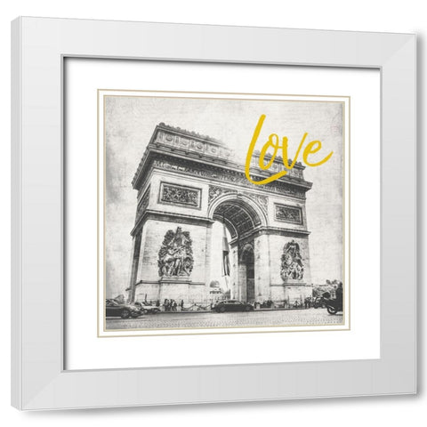 Paris Arch Yellow White Modern Wood Framed Art Print with Double Matting by Grey, Jace