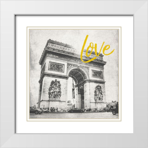Paris Arch Yellow White Modern Wood Framed Art Print with Double Matting by Grey, Jace