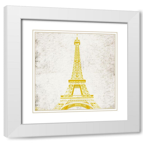 Paris Eiffel Yellow White Modern Wood Framed Art Print with Double Matting by Grey, Jace