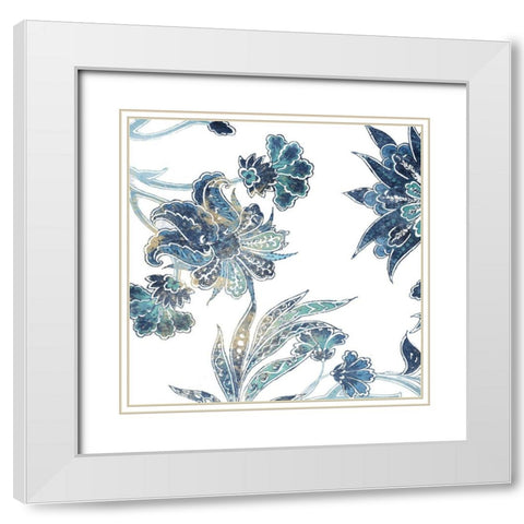 Vic Floral Indigo Mate White Modern Wood Framed Art Print with Double Matting by Grey, Jace