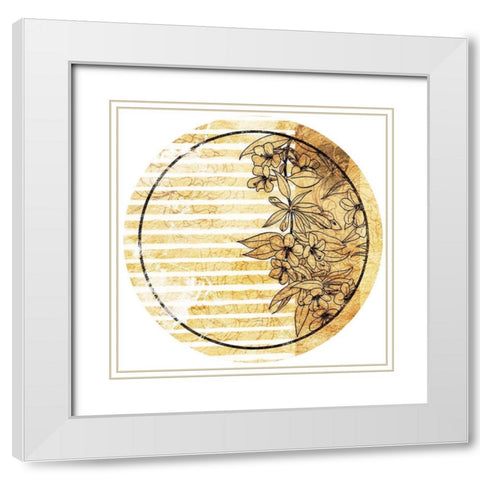 Stripe Golden Floral Circle White Modern Wood Framed Art Print with Double Matting by Grey, Jace