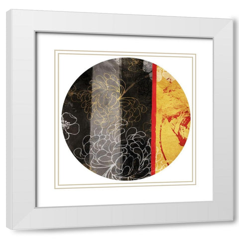 Golden Floral Abstract Circle White Modern Wood Framed Art Print with Double Matting by Grey, Jace