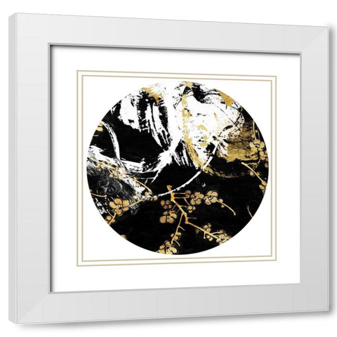 Golden Black Floral Circle White Modern Wood Framed Art Print with Double Matting by Grey, Jace