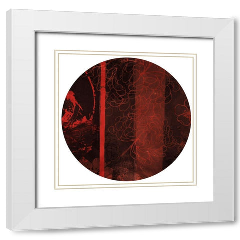 Red Shade Floral Circle White Modern Wood Framed Art Print with Double Matting by Grey, Jace