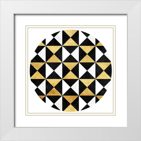 Gold Black Triangles Circle White Modern Wood Framed Art Print with Double Matting by Grey, Jace