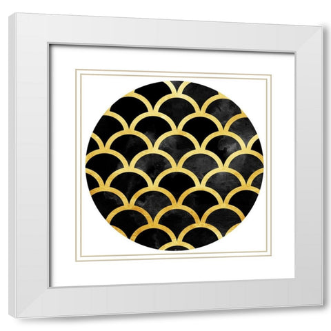 Gold Black Waves Circle White Modern Wood Framed Art Print with Double Matting by Grey, Jace