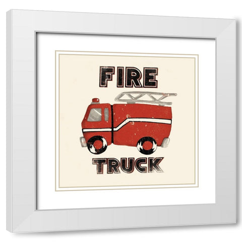 Fire Truck White Modern Wood Framed Art Print with Double Matting by Grey, Jace