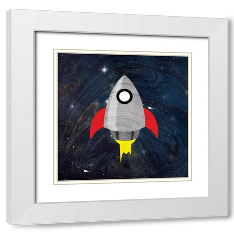 Galaxy Rockets Blue White Modern Wood Framed Art Print with Double Matting by Grey, Jace