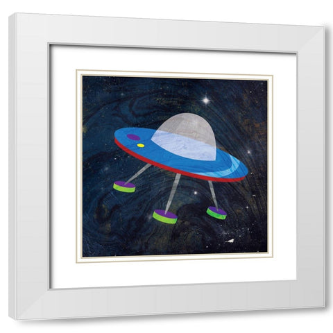 Galaxy Spaceship Blue White Modern Wood Framed Art Print with Double Matting by Grey, Jace