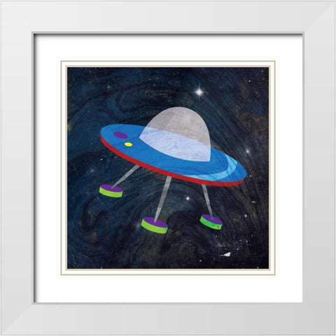 Galaxy Spaceship Blue White Modern Wood Framed Art Print with Double Matting by Grey, Jace
