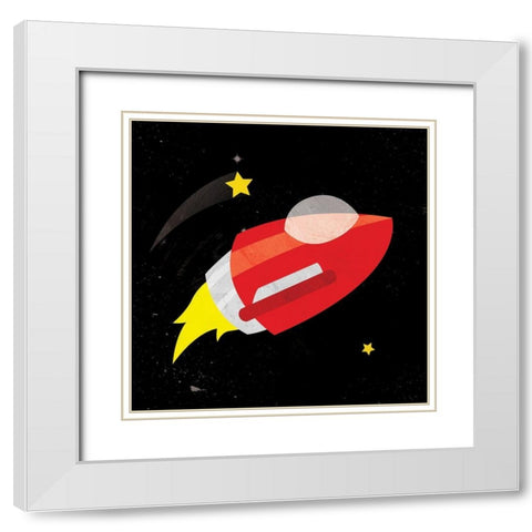 Galaxy Rockets In Space White Modern Wood Framed Art Print with Double Matting by Grey, Jace