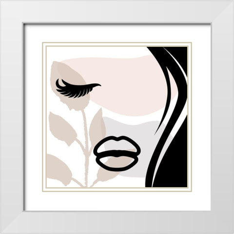Calm Face With Shapes White Modern Wood Framed Art Print with Double Matting by Grey, Jace