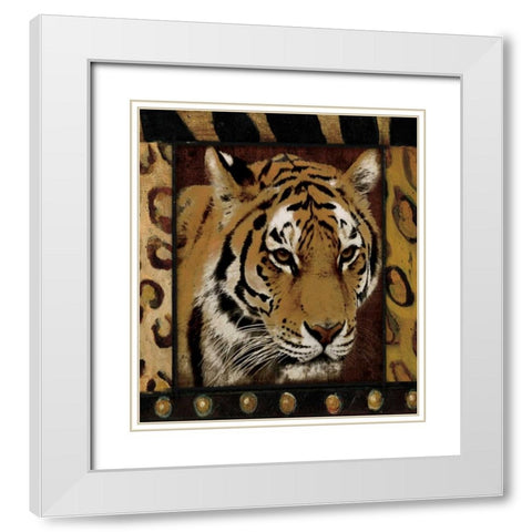 Tiger bordered White Modern Wood Framed Art Print with Double Matting by Grey, Jace