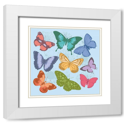 Colorful Butterflies Blue White Modern Wood Framed Art Print with Double Matting by Grey, Jace