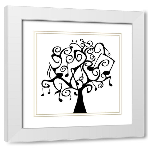 Musical Tree White Modern Wood Framed Art Print with Double Matting by Grey, Jace