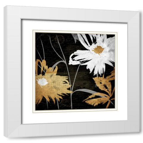 Gold Florals Reversed White Modern Wood Framed Art Print with Double Matting by Grey, Jace