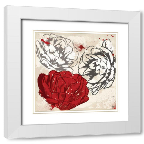 Red Florals 2 White Modern Wood Framed Art Print with Double Matting by Grey, Jace