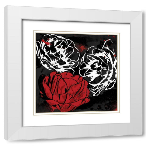 Red Florals White Modern Wood Framed Art Print with Double Matting by Grey, Jace