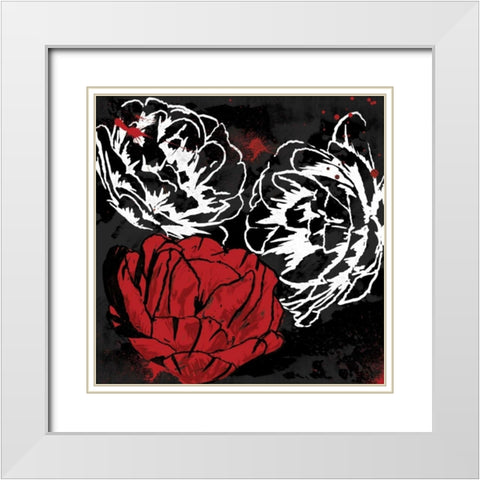Red Florals White Modern Wood Framed Art Print with Double Matting by Grey, Jace
