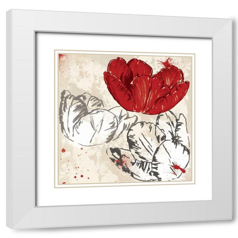 Red Florals Mate 2 White Modern Wood Framed Art Print with Double Matting by Grey, Jace