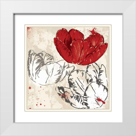 Red Florals Mate 2 White Modern Wood Framed Art Print with Double Matting by Grey, Jace