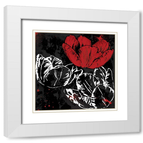 Red Florals Mate White Modern Wood Framed Art Print with Double Matting by Grey, Jace