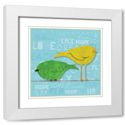 Birds on a line 1 White Modern Wood Framed Art Print with Double Matting by Grey, Jace