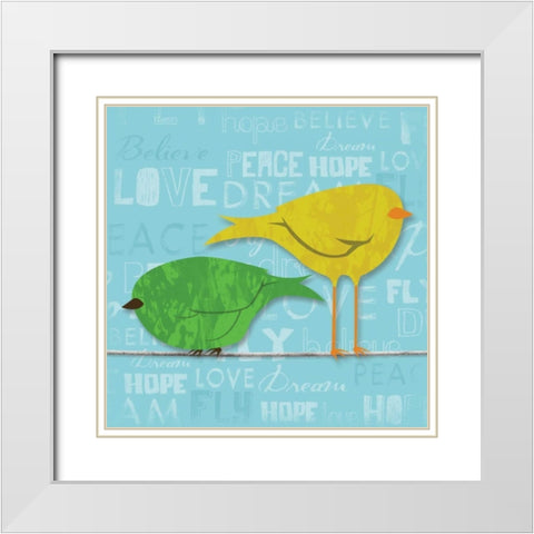 Birds on a line 1 White Modern Wood Framed Art Print with Double Matting by Grey, Jace