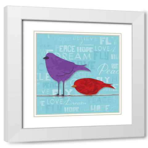 Birds on a line 2 White Modern Wood Framed Art Print with Double Matting by Grey, Jace