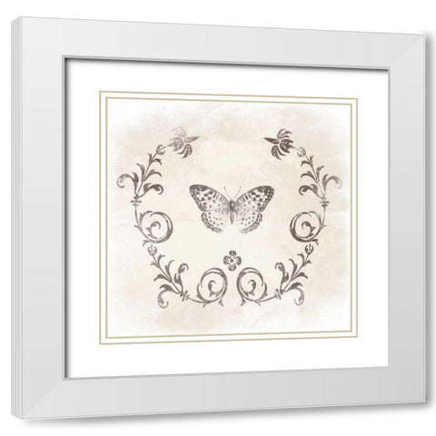 Stencil Butterfly White Modern Wood Framed Art Print with Double Matting by Grey, Jace