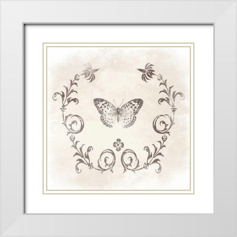 Stencil Butterfly White Modern Wood Framed Art Print with Double Matting by Grey, Jace