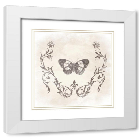Stencil Butterfly 1 White Modern Wood Framed Art Print with Double Matting by Grey, Jace