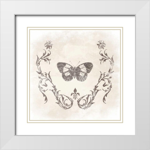 Stencil Butterfly 1 White Modern Wood Framed Art Print with Double Matting by Grey, Jace