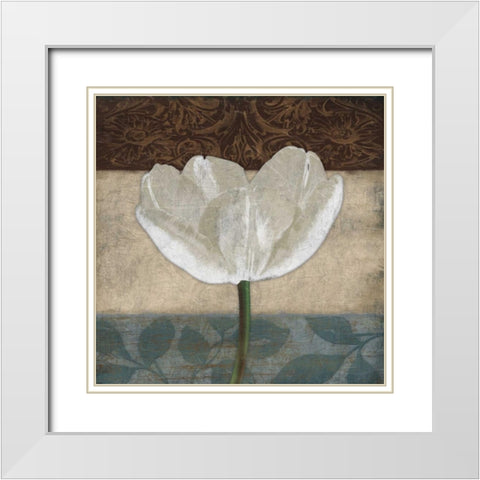 White Floral Mate White Modern Wood Framed Art Print with Double Matting by Grey, Jace