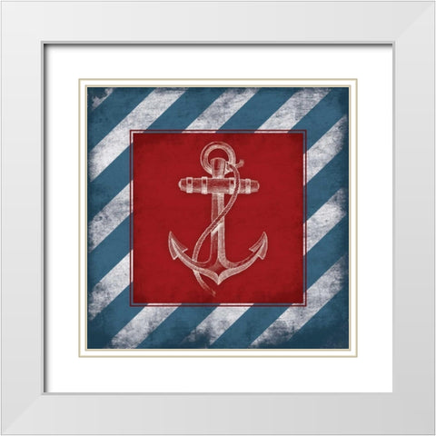 Striped Anchor White Modern Wood Framed Art Print with Double Matting by Grey, Jace