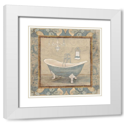 bath floral pattern blue mate border White Modern Wood Framed Art Print with Double Matting by Grey, Jace